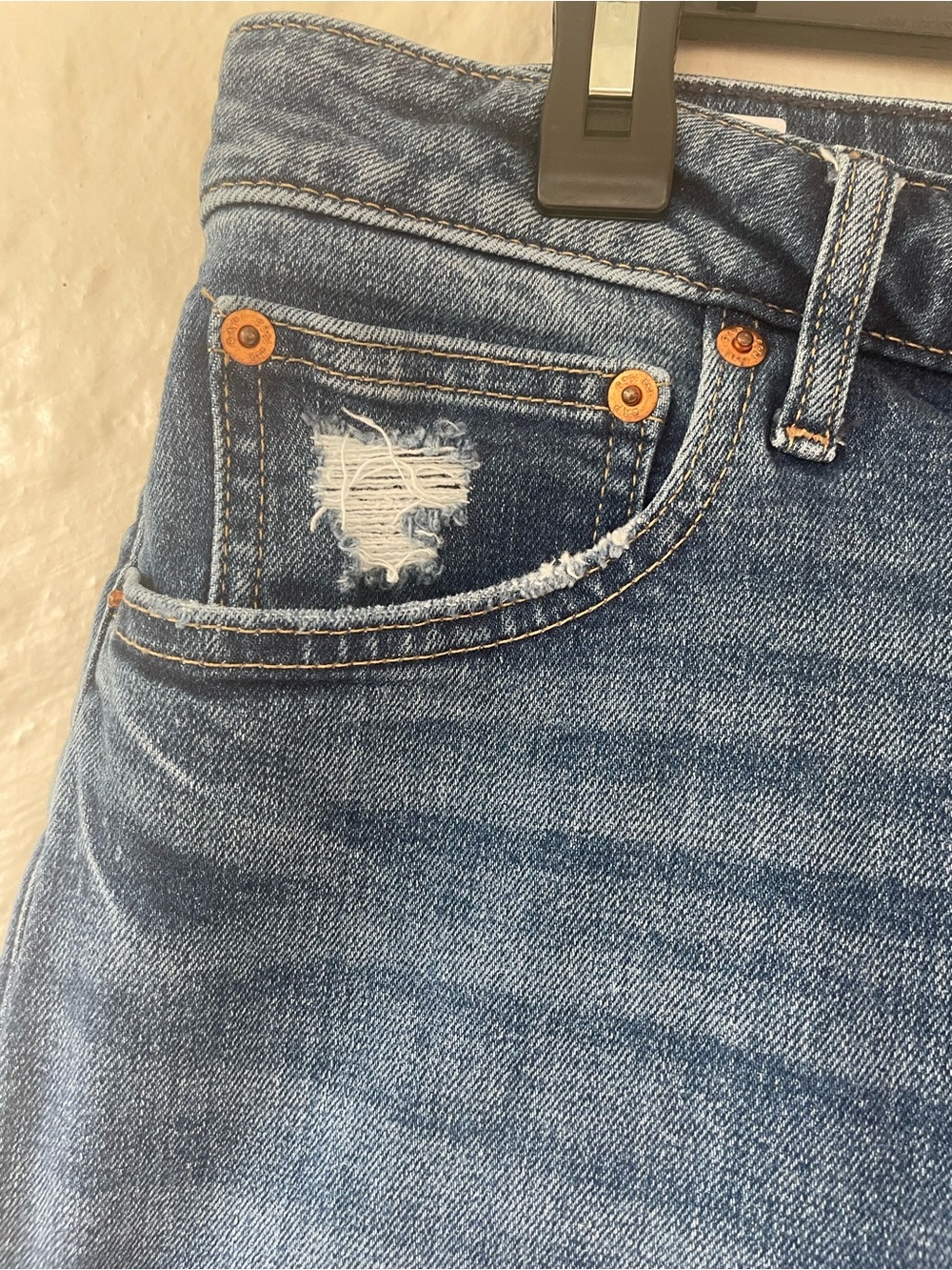 GAP Vintage High Slim Sky High distressed ankle length cuffed jeans; 14R - Picture 5 of 8